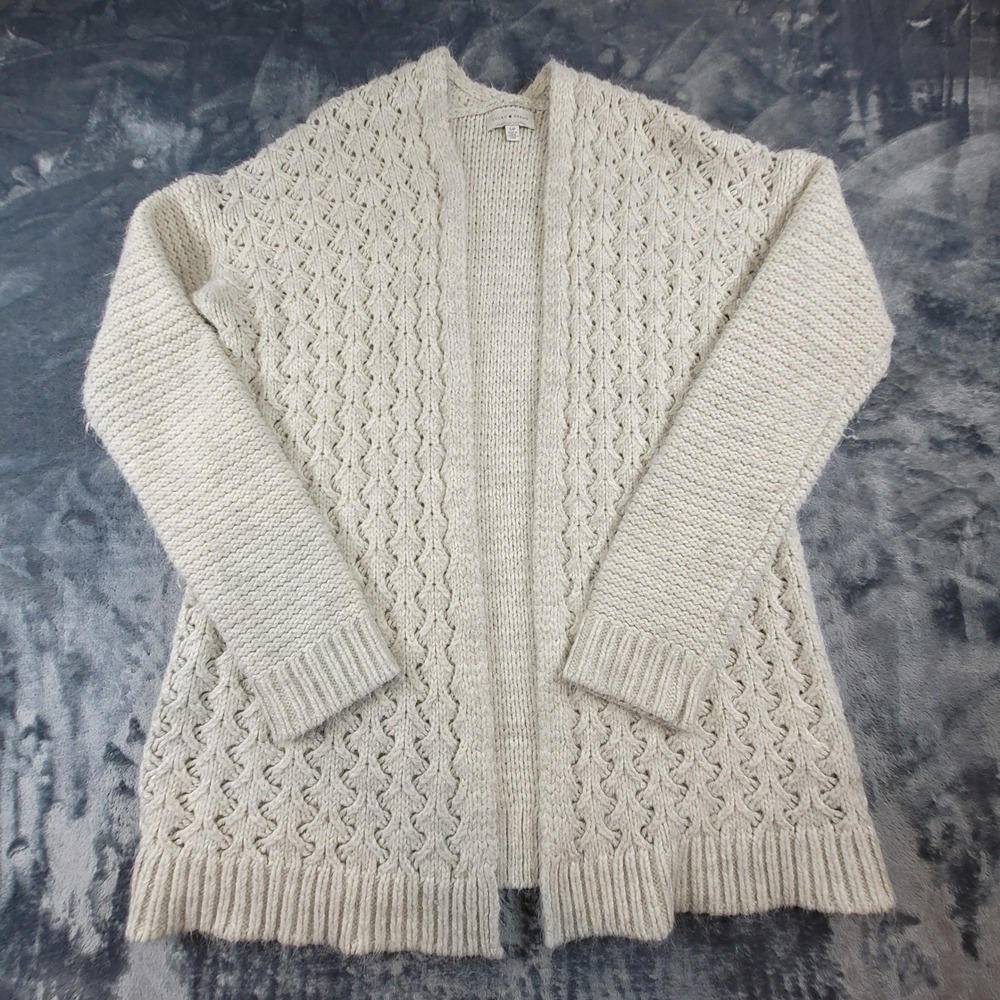 Lucky Brand Womens Open Front Cable Knit Cardigan Sweater‎ Oatmeal Cream Small